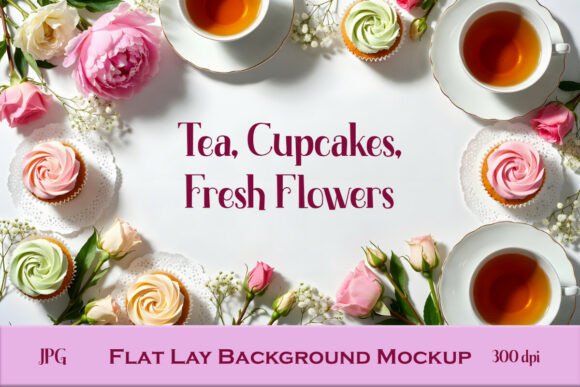 Download Floral Cupcake Flatlay Background Mockup - Background mockup Collection