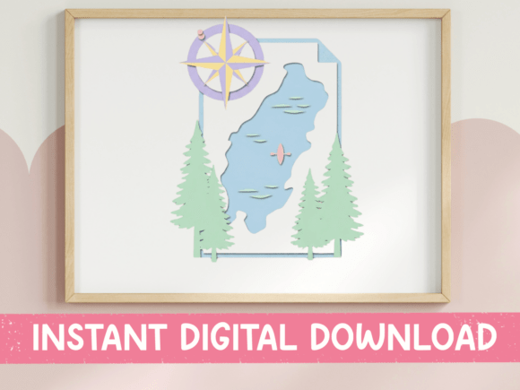 Download Lake Map Compass Pastel Paper Design - Design Collection