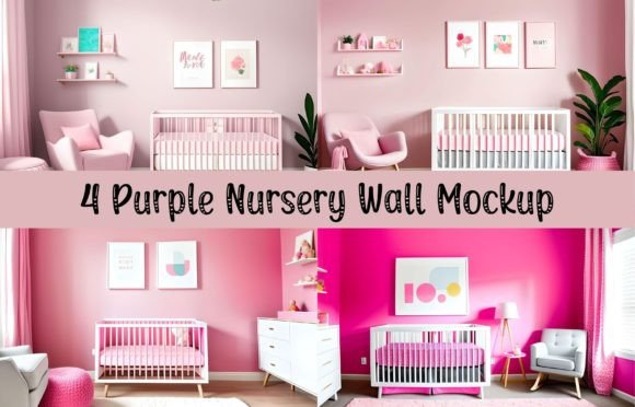 Download 4 Pink Nursery Wall Mockup Design Mockup - Design Collection
