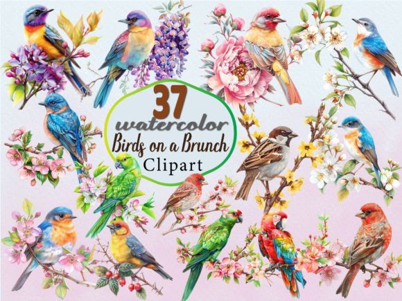 Download Watercolor Birds on a Brunch Clipart PNG - Brunch clipart Collection