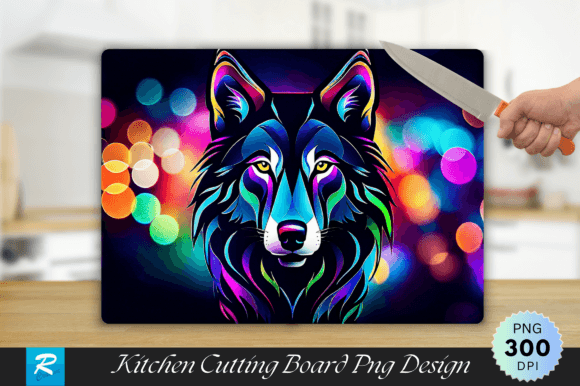 Download Colorful Wolf Cutting Board PNG Design - Design Collection