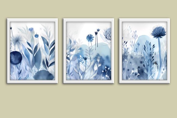 Download Floral Blue Boho Wall Art Printable Set - Wall art printable Collection
