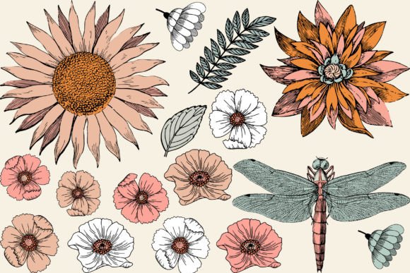 Download Flowers &amp; Dragonflies - Design Elements - Design Collection