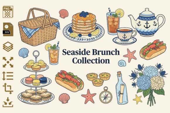 Download Seaside Brunch Clipart PNG &amp; SVG Bundle - Brunch clipart Collection